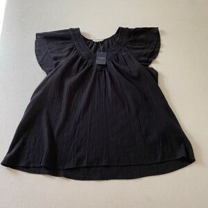 Lucky Brand Black Flutter Sleeve Blouse Women’s Large NWT